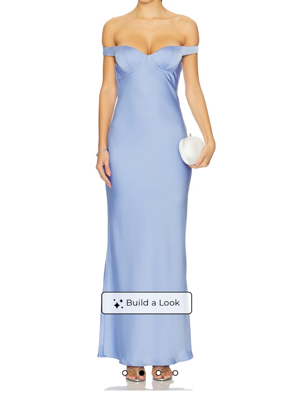 Away Off-Shoulder Satin Maxi Dress in Light Blue